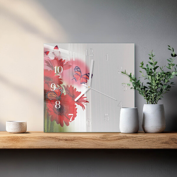 Wanduhr quadratisch Gerbera