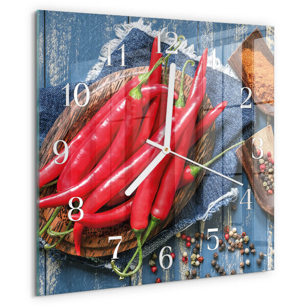 Wanduhr quadratisch Chili-Pfeffer