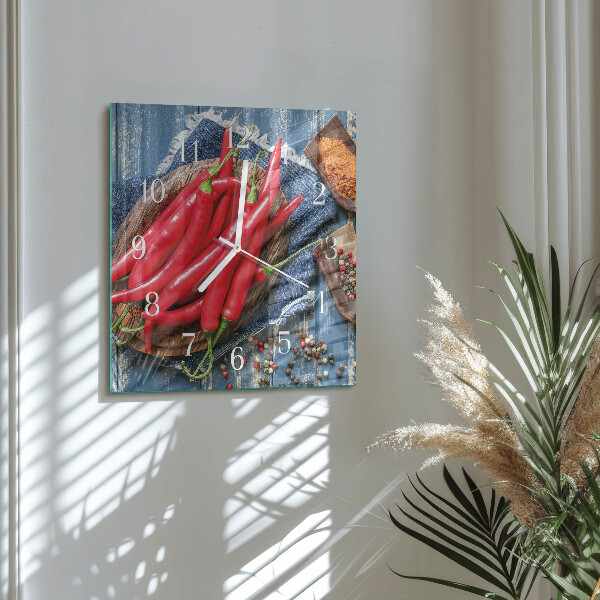 Wanduhr quadratisch Chili-Pfeffer