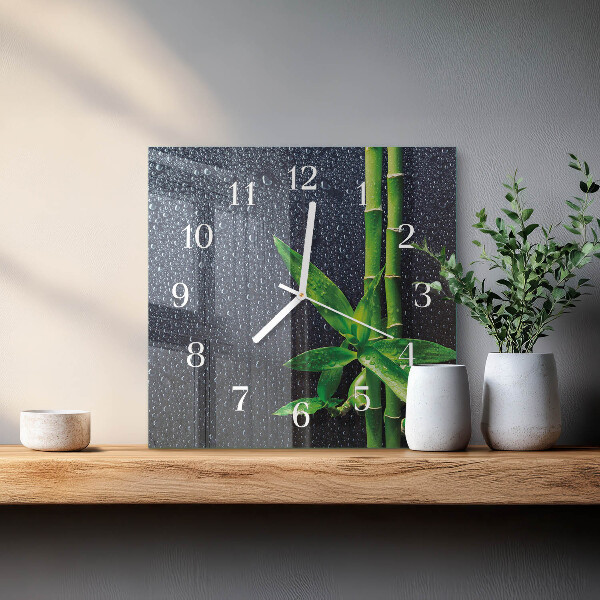 Wanduhr quadratisch Tropfen und Bambus
