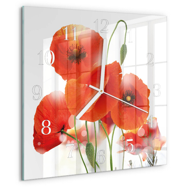 Wanduhr quadratisch Mohnblumen