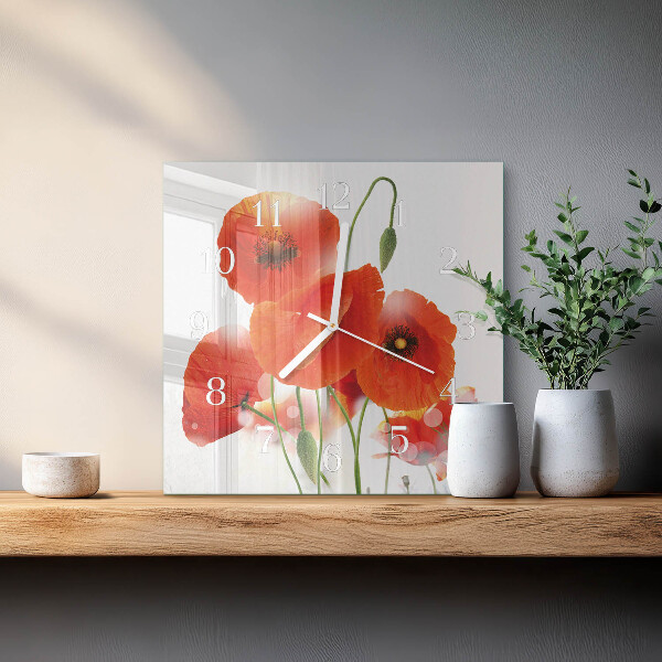 Wanduhr quadratisch Mohnblumen