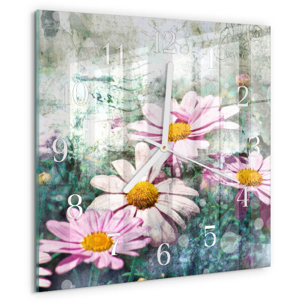 Wanduhr quadratisch Blumen