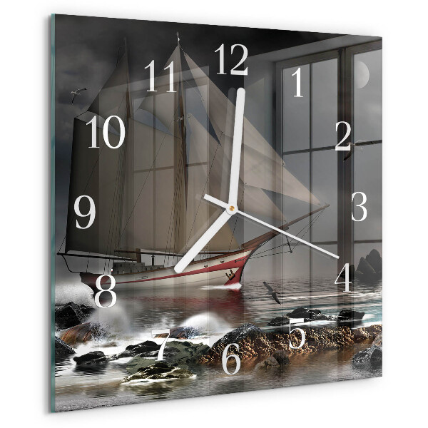 Wanduhr quadratisch Segelboot