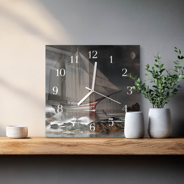 Wanduhr quadratisch Segelboot