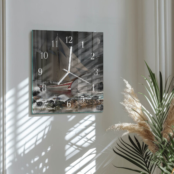 Wanduhr quadratisch Segelboot