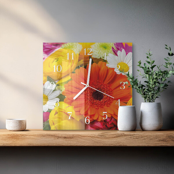 Wanduhr quadratisch Blumen