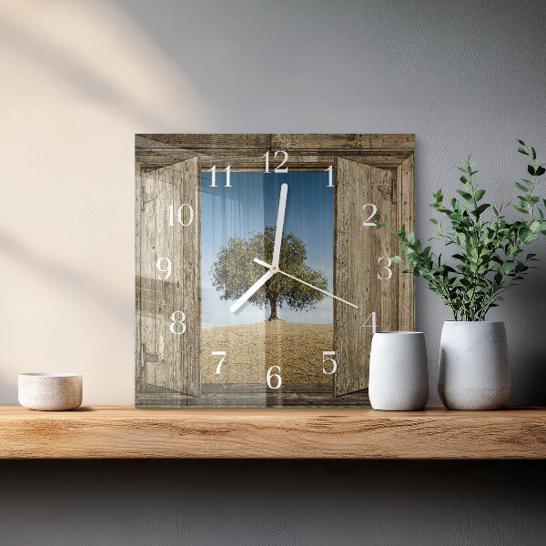 Wanduhr quadratisch Baum