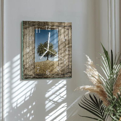 Wanduhr quadratisch Baum
