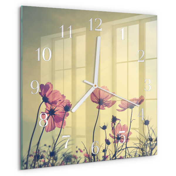 Wanduhr quadratisch Blumen