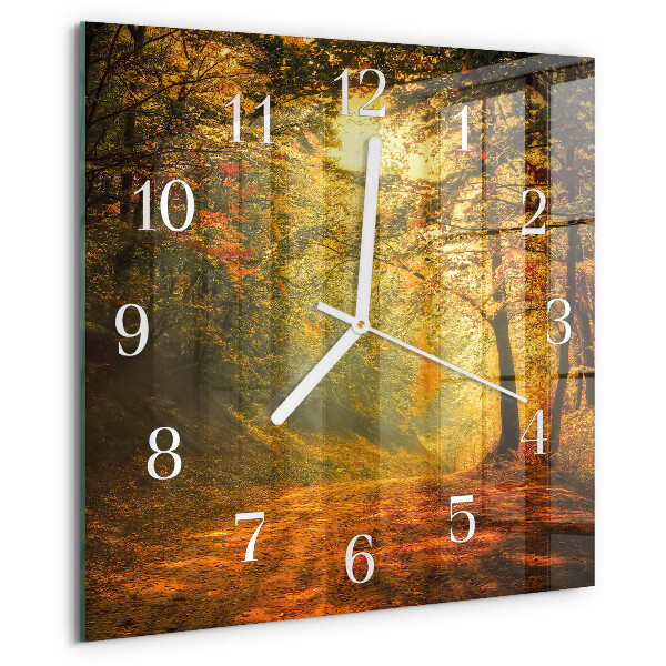 Wanduhr quadratisch Herbst im Wald