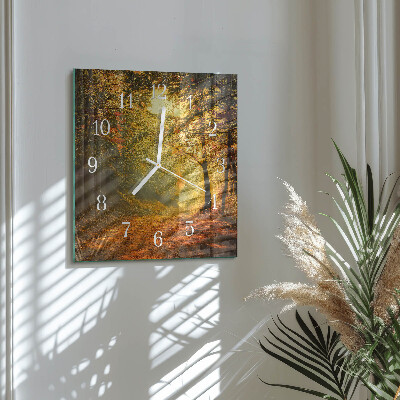 Wanduhr quadratisch Herbst im Wald
