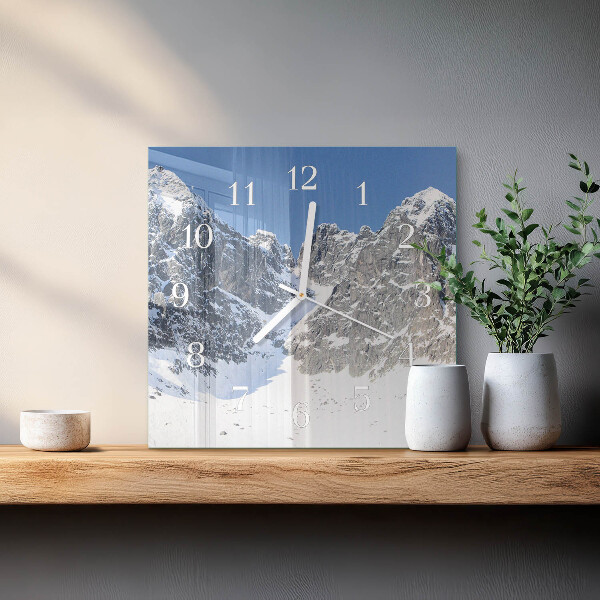 Wanduhr quadratisch Berge Winter