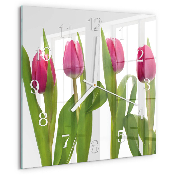 Wanduhr quadratisch Tulpen