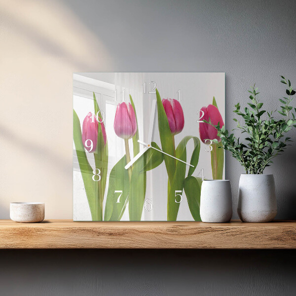 Wanduhr quadratisch Tulpen