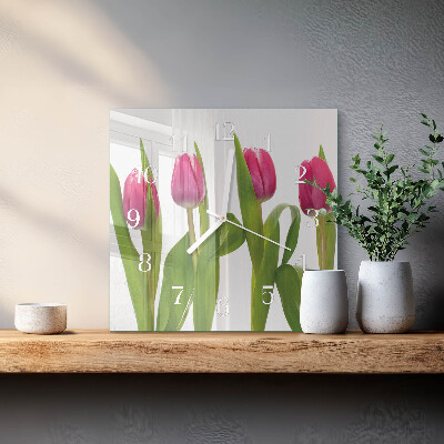 Wanduhr quadratisch Tulpen