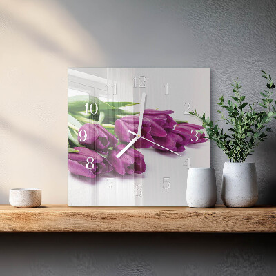 Wanduhr quadratisch Tulpen