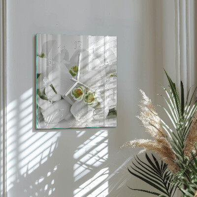 Wanduhr quadratisch Blumen