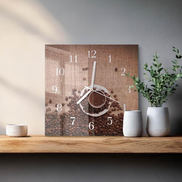 Wanduhr quadratisch Kaffeebohnen