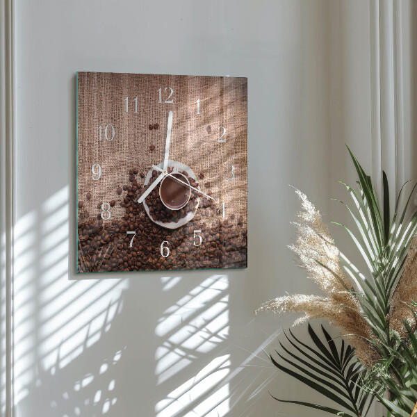Wanduhr quadratisch Kaffeebohnen