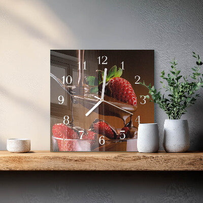 Wanduhr quadratisch Schokoladen-Erdbeeren