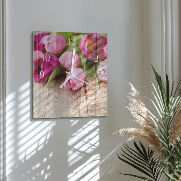 Wanduhr quadratisch Tulpen