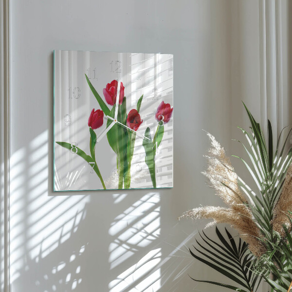 Wanduhr quadratisch Tulpen