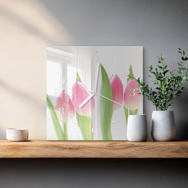 Wanduhr quadratisch Tulpen