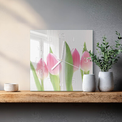 Wanduhr quadratisch Tulpen