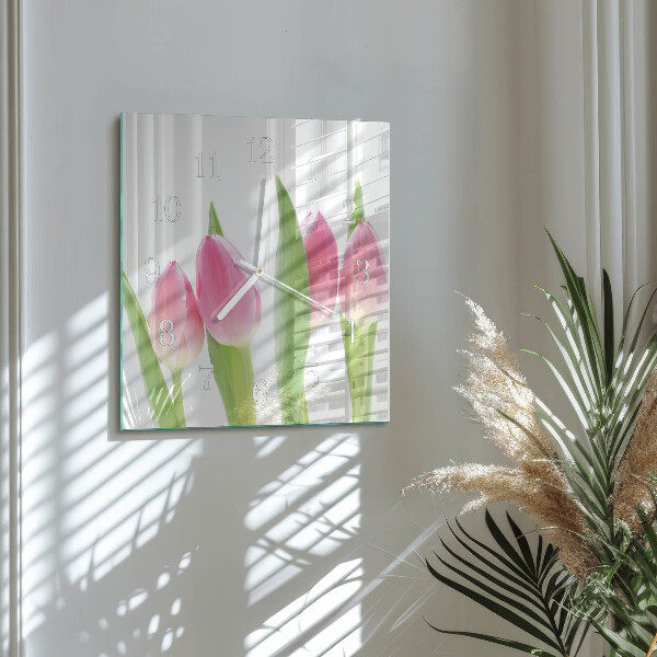 Wanduhr quadratisch Tulpen