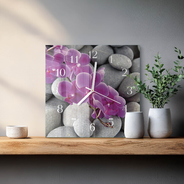 Wanduhr quadratisch Orchideensteine