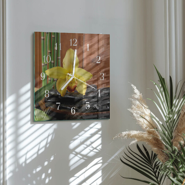 Wanduhr quadratisch Bambusorchidee