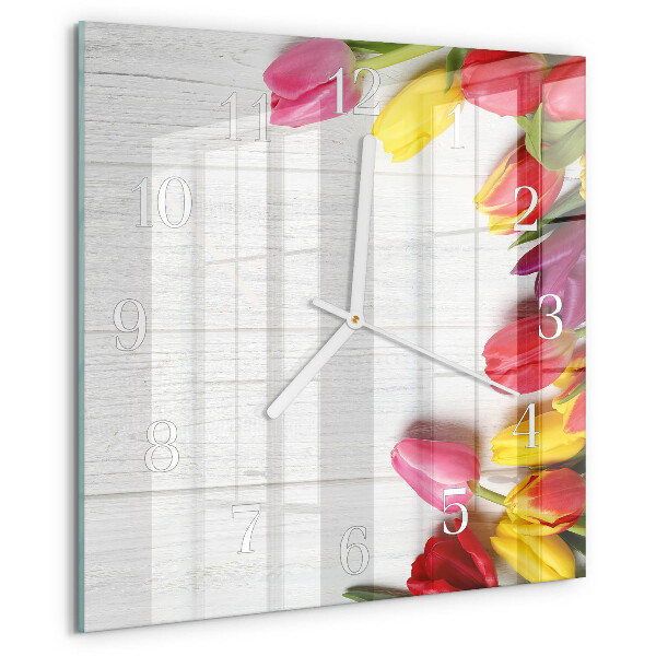 Wanduhr quadratisch Tulpen