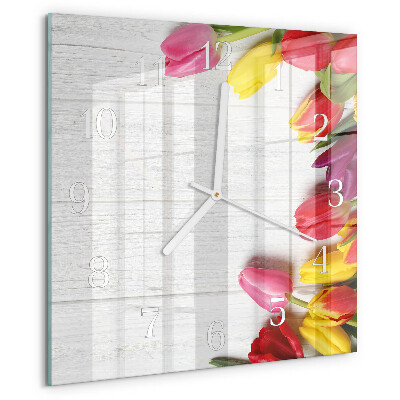 Wanduhr quadratisch Tulpen