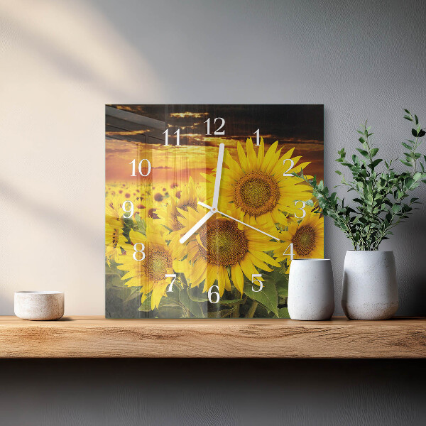 Wanduhr quadratisch Sonnenblumen