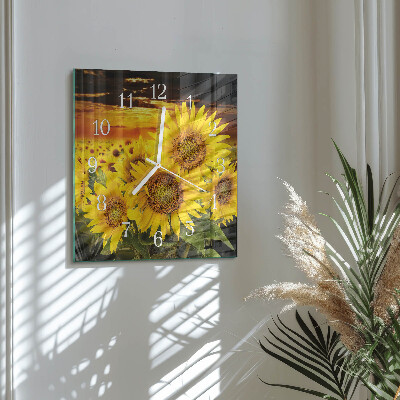 Wanduhr quadratisch Sonnenblumen