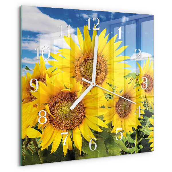 Wanduhr quadratisch Sonnenblumen