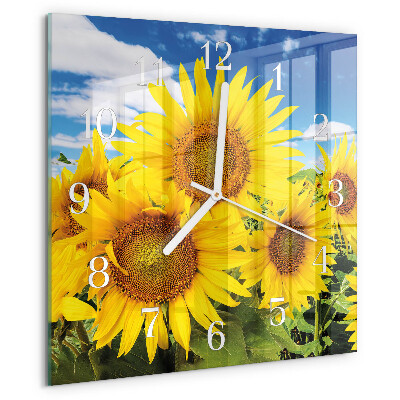 Wanduhr quadratisch Sonnenblumen