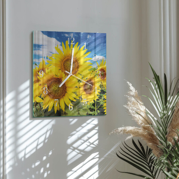Wanduhr quadratisch Sonnenblumen
