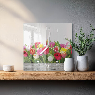 Wanduhr quadratisch Tulpen