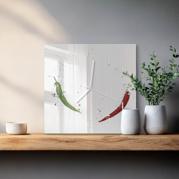 Wanduhr quadratisch Chilischoten