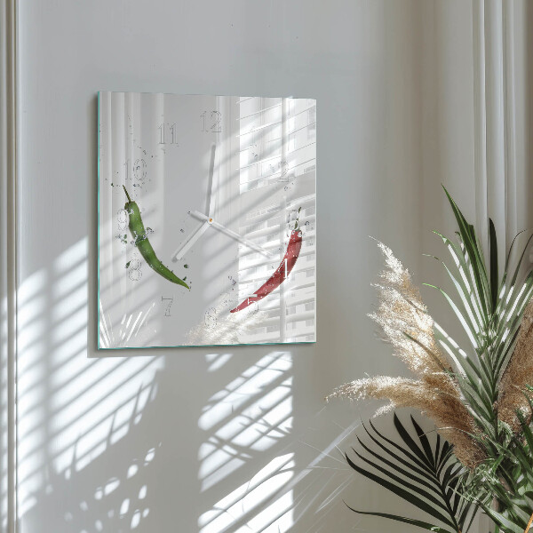 Wanduhr quadratisch Chilischoten