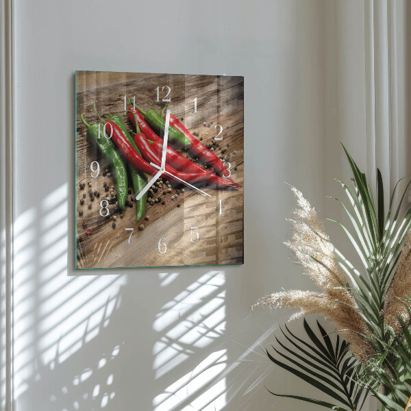 Wanduhr quadratisch Chilischoten