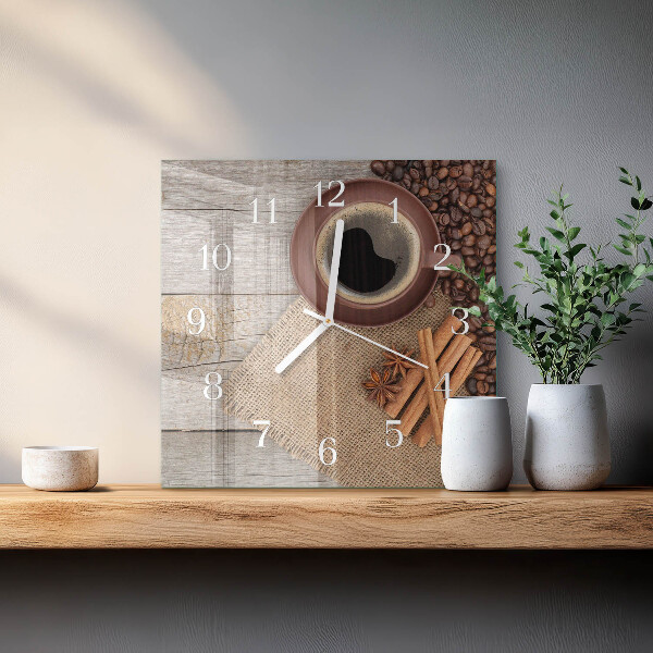 Wanduhr quadratisch Kaffeebohnen