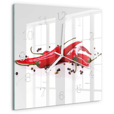 Wanduhr quadratisch Chilischoten