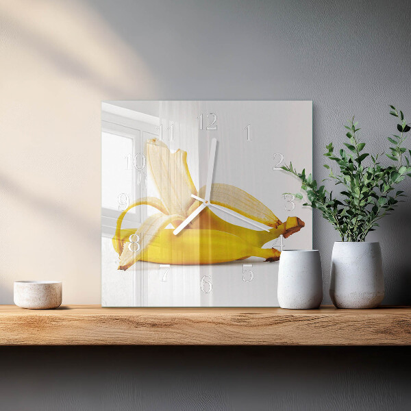 Wanduhr quadratisch Bananen
