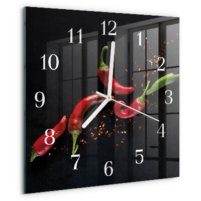 Wanduhr quadratisch Chilischoten
