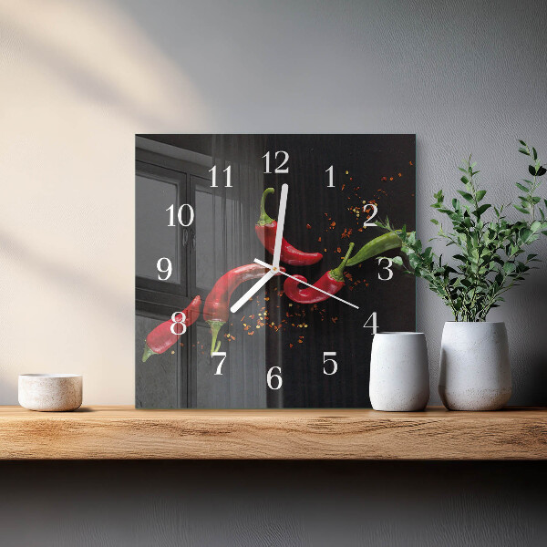 Wanduhr quadratisch Chilischoten