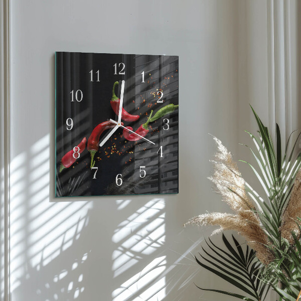 Wanduhr quadratisch Chilischoten