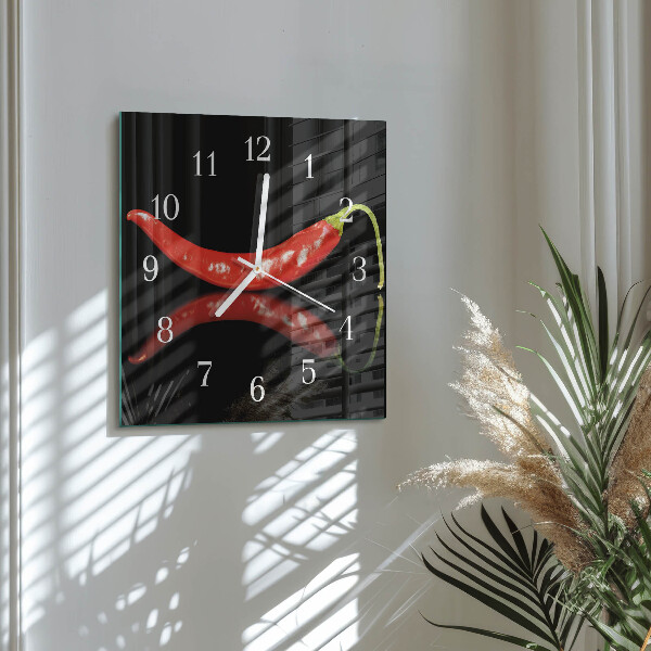 Wanduhr quadratisch Chilischoten